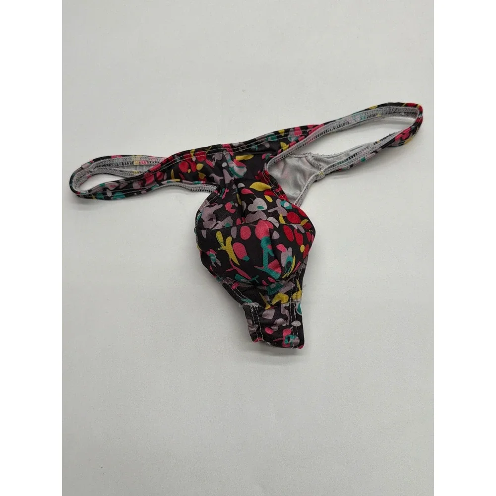 Mens Floral Print Low Rise Contour Pouch Thong T-Back Underwear Multi-Color
